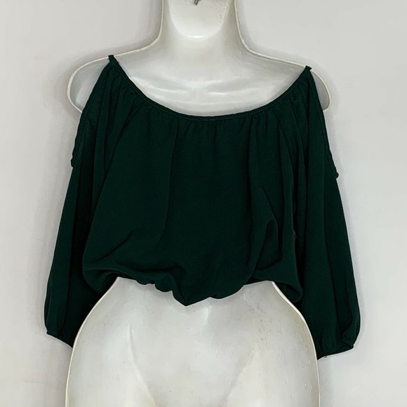 Chocolate Women Blouse Size Small hunter Green 3/4 Sleeve Elastic Waist Pullover - Picture 6 of 9